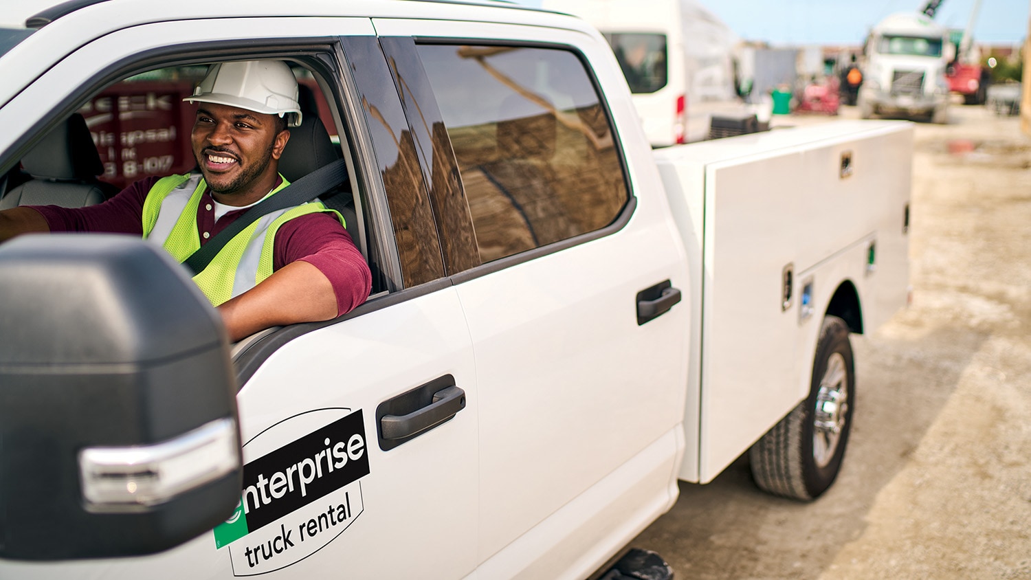 Driver in a truck at jobsite